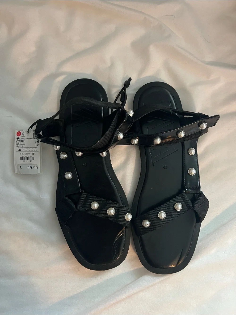 Zara Black Pearl-Embellished Strappy Sandals - Picture 7 of 7
